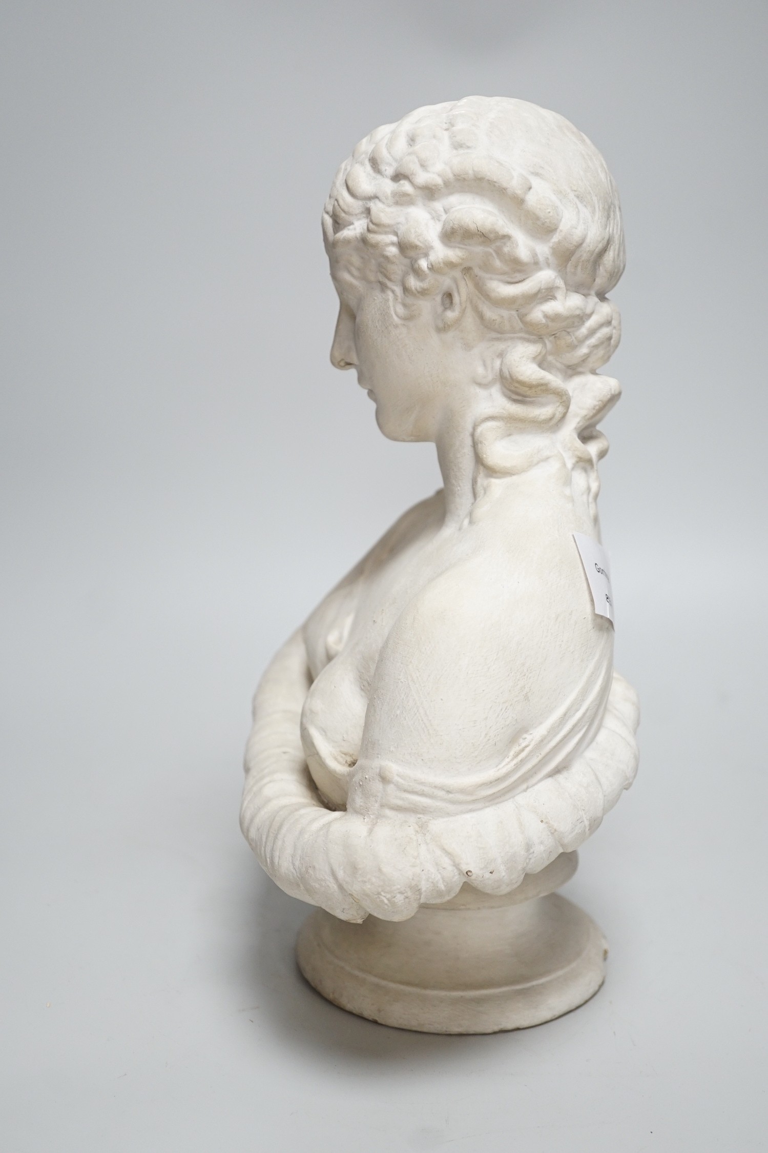 A small 19th century cast plaster bust, after the antique, 35cm